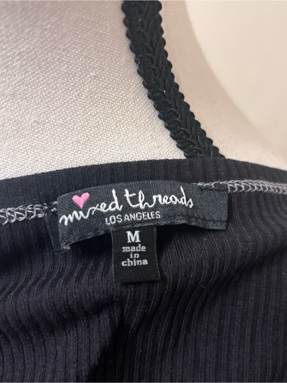 Black Ribbed Contrast-Stitched Cami Top - Picture 3 of 3